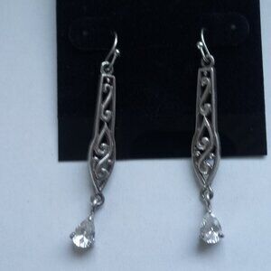 Retired Silpada Sterling Silver Filigree CZ Drop Dangle Earrings